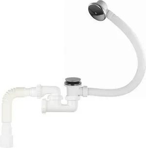 Сифон Aquant для ванны 1 1/2"х40 регулируемый клик-клак с широким грибком перелив-автомат хром с гофротрубой 40х40/50