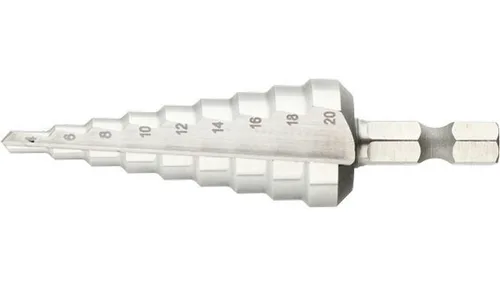 Сверло ступенчатое БАРС по металлу 4-6-8-10-12-14-16-18-20 мм, Р6М5, шестигр. хвостовик