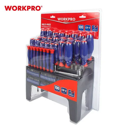 Набор отверток и бит WORKPRO, 100шт, на подставке