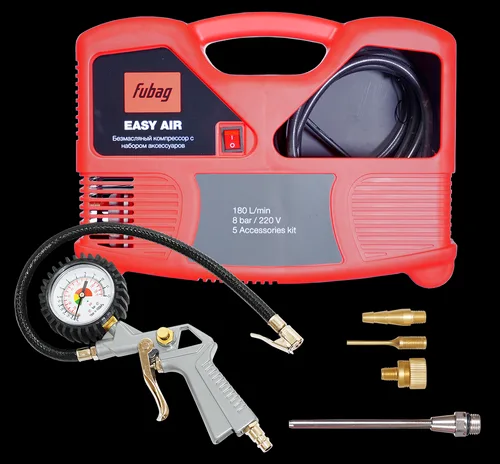 Компрессор безмасляный FUBAG Easy Air + набор из 5 предметов, 180л/мин, 8бар, 1,1кВт 