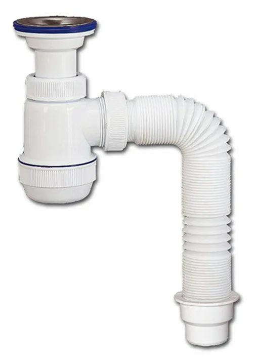 Сифон "МИНИ Элит" с литым выпуском, нерж чашкой Ф70 мм, гибкой трубой (1 1/2"-Ф40/50)