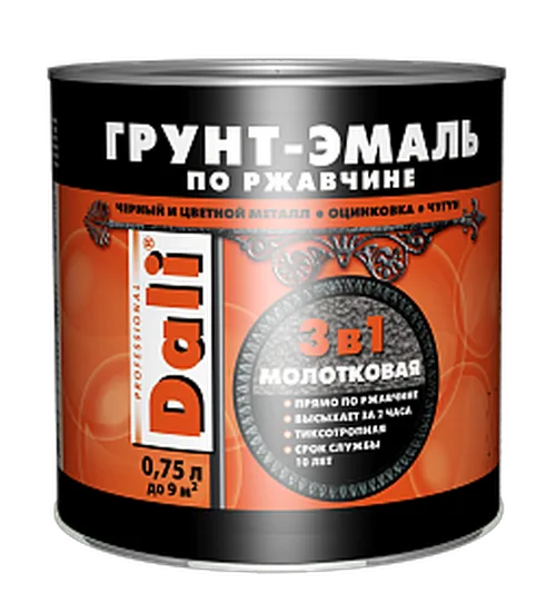 Грунт-эмаль DALI  по ржавчине,молотковая, алкидная,зеленая 0,75л 