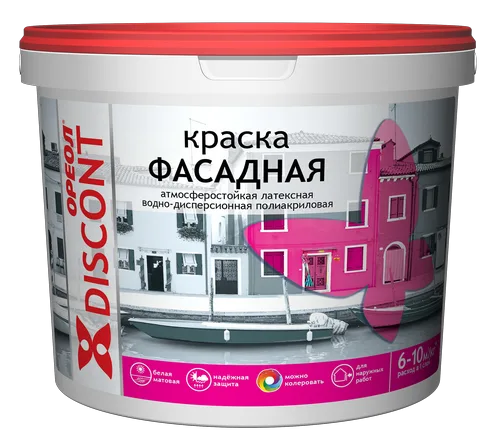 Краска ВД Ореол Дисконт, белая, фасадная, 13кг