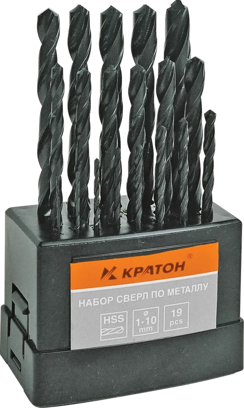 Набор сверл по металлу оксидированных Кратон Ø1-10 мм (19 шт)