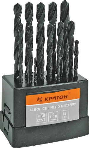 Набор сверл по металлу оксидированных Кратон Ø1-10 мм (19 шт)