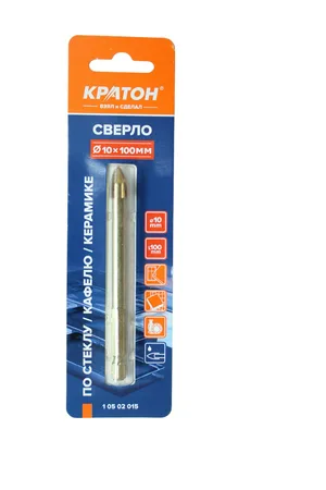 Сверло по стеклу и кафелю Кратон, шестигранный хвостовик, 4-х резцовый, d10 х 100 мм