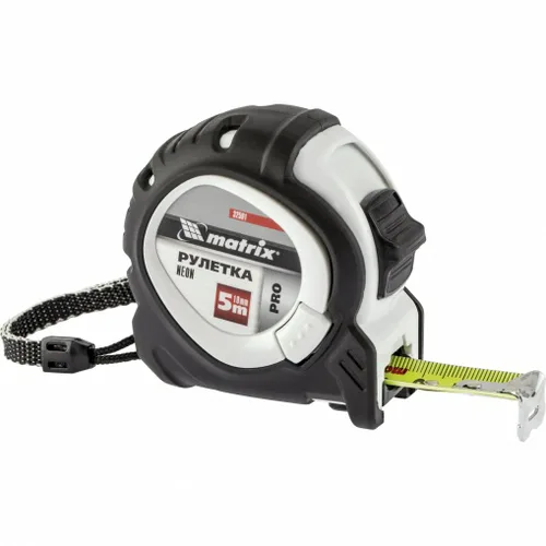 Рулетка Matrix PRO Neon, 5 м x 19 мм, обрезиненный корпус, 3 фиксации