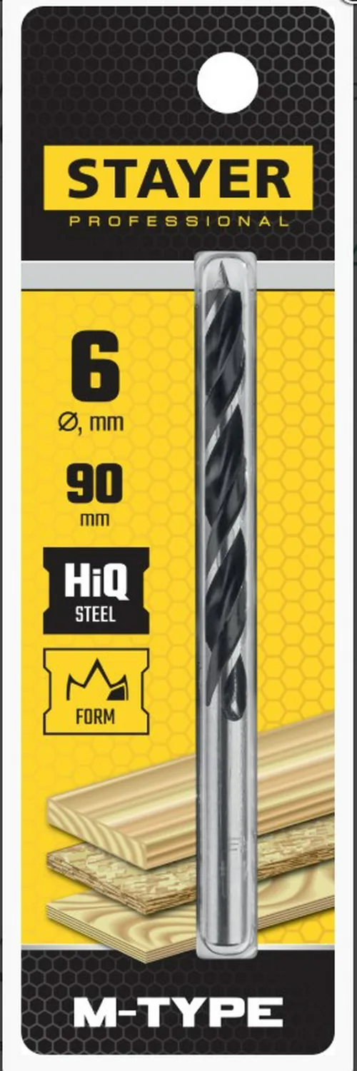 Сверло по дереву STAYER M-type, 6.0 x 90/50 мм, спиральное, М-образная заточка