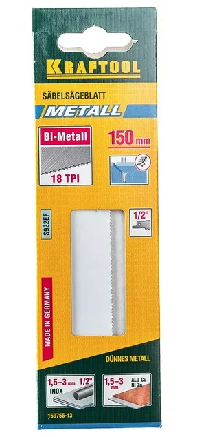 Пилки для сабельной пилы KRAFTOOL S922EF, Bi-Met,шаг 1.4 мм, 130 мм (по металлу)