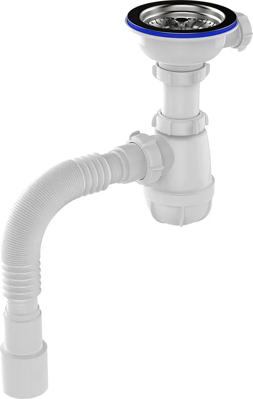 Сифон Aquant для кухни 3 1/2х40 с метал. решеткой 115мм без перелива с гофротрубой 40х40/50