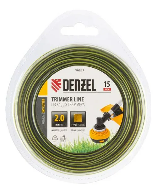 Леска триммерная DENZEL двухкомпонентная 2,0х15м, витой квадрат