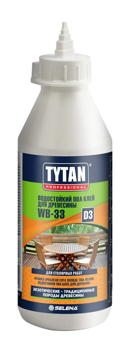Клей ПВА TYTAN Professional D3 WB-33 для древесины, прозрачный 750мл