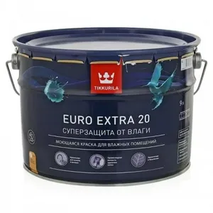 Краска ВД TIKKURILA ЕВРО-20 Extra,моющаяся,для влажных помещений,полуматовая 9л