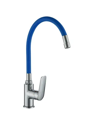 Смеситель для кухни I-TECH, GEMINI 40, однорычажный, с гибким изливом, синий, гайка