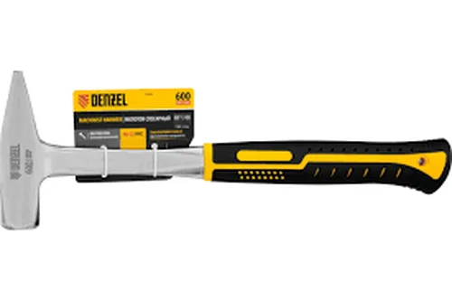 Молоток Denzel, слесарный, цельнометаллический, двухкомпонентная рукоятка, 600г