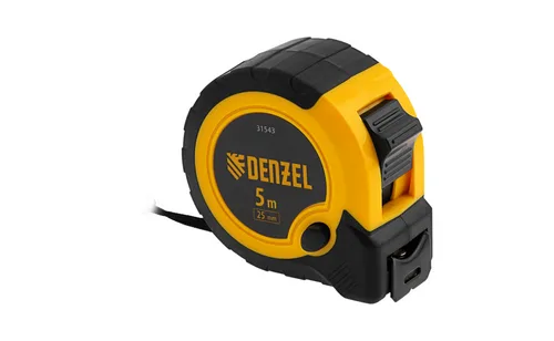 Рулетка Denzel, 5м х 25мм, двухкомп. корпус, кнопка-пауза