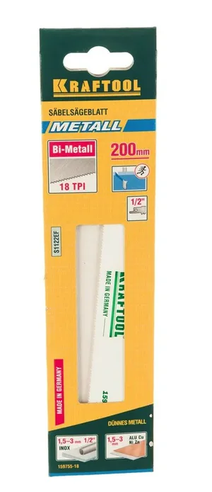 Пилки для сабельной пилы KRAFTOOL S1122EF, Bi-Met,шаг 1.4 мм, 180 мм (по металлу)