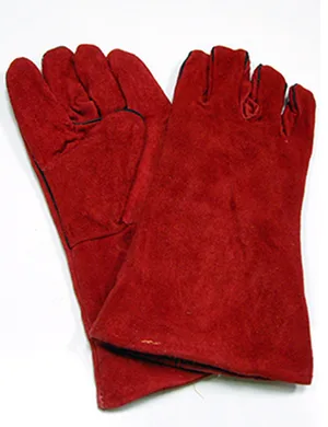 Краги сварщика спилковые, пятипалые, красные, удлиненные на подкладке