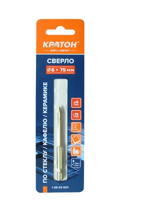 Сверло по стеклу и кафелю Кратон, шестигранный хвостовик d6 х 75 мм