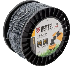Леска триммерная двухкомпонентная Denzel 4,0х106 м, 1м, витой квадрат (бухта 106  м.)