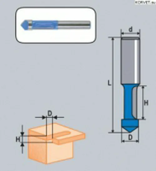 Фреза пазовая прямая V-образная Кратон 9,5 мм, хв. 8 мм