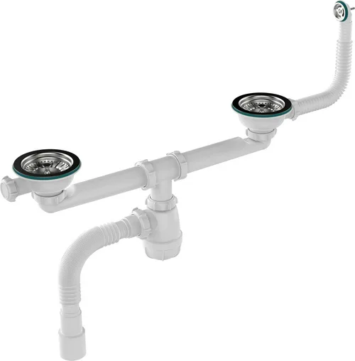 Сифон Aquant для кухни 3 1/2х40 сдвоенный с мет. решеткой 115мм с круг.переливом с гофротрубой 40х40/50 