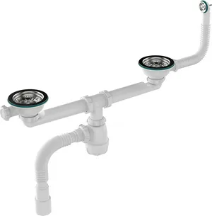 Сифон Aquant для кухни 3 1/2х40 сдвоенный с мет. решеткой 115мм с круг.переливом с гофротрубой 40х40/50 