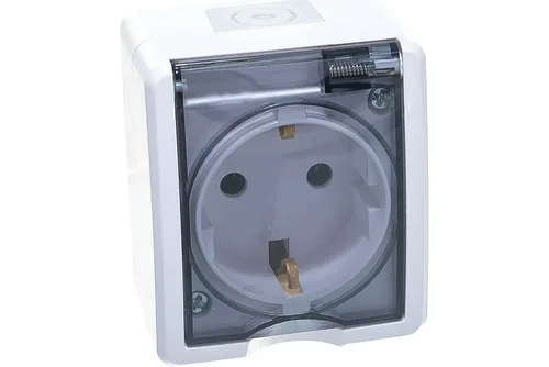 Розетка ЭРА Эксперт 1-ая накладная белая с крышкой, 11-2401-01, 2P+E IP54