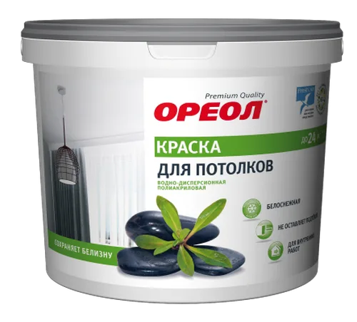 Краска ВД Ореол, белоснеж, для потолков, 6,5кг