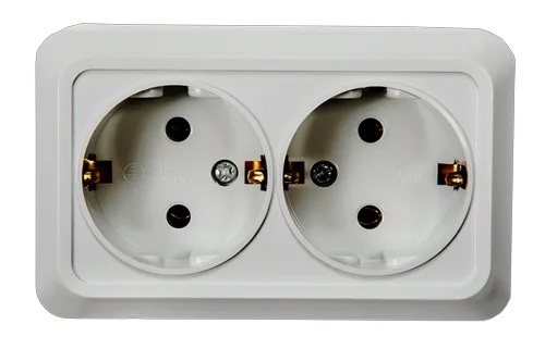 Розетка BOLLETO 2-ая накладная с заземл. белая 7128 IN HOME