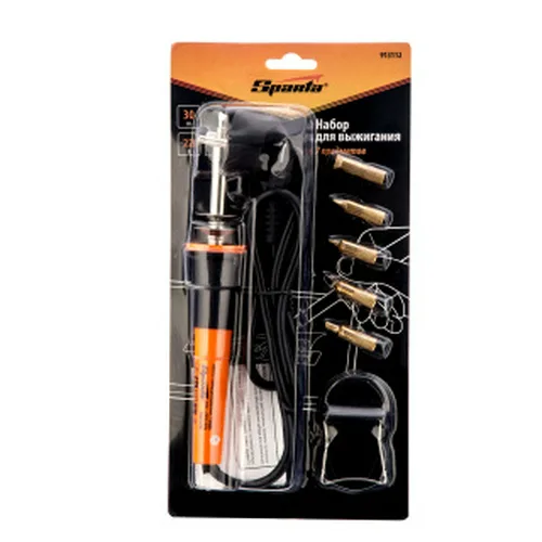 Набор для выжигания SPARTA, паяльник 30Вт, подставка, набор жал сменных, 7 предметов