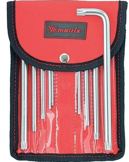 Набор ключей MATRIX, имбусовые, удлинён, Т10-Т50, CrV, чехол, 9шт