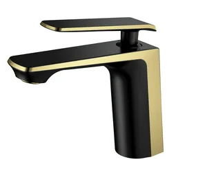 Смеситель для умывальника I-TECH, ANDROMEDA 10, однорычажный, черный/золото, шпилька
