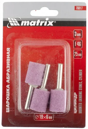 Шарошка абразивная MATRIX,  цилиндр, 19x25x6, F46, 3шт.