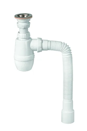 Сифон МИНОР с нерж чашкой Ф63 мм, выпуском 1¼ х 40 мм, гофротрубой L800 мм, 40 х 40/50 мм