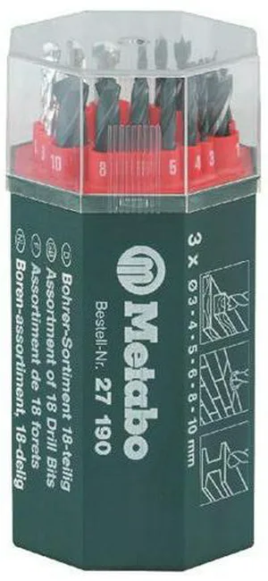 Набор сверл METABO, камень, мет, дер, 18 предметов