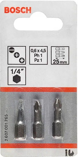 Набор бит BOSCH PH1/2/3, TIN, 25мм, 3шт