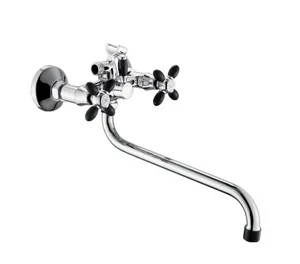 Смеситель АНТЕЙ Радуга 2270716 д/ванны, излив 300мм, с 2-мя рукоятками, с черными наконечником и ручкой