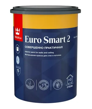 Краска ВД TIKKURILA EURO SMART 2 интерьерная для стен и потолков, база A, глубоко матовая, 0,9л
