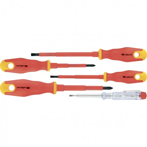 Набор отверток диэлектрических СИБРТЕХ, до 1000В, тестер, двухком ручки, CrV, 5шт