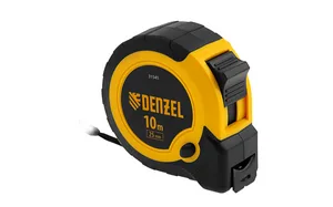 Рулетка Denzel, 10м х 25мм, двухкомп. корпус, кнопка-пауза