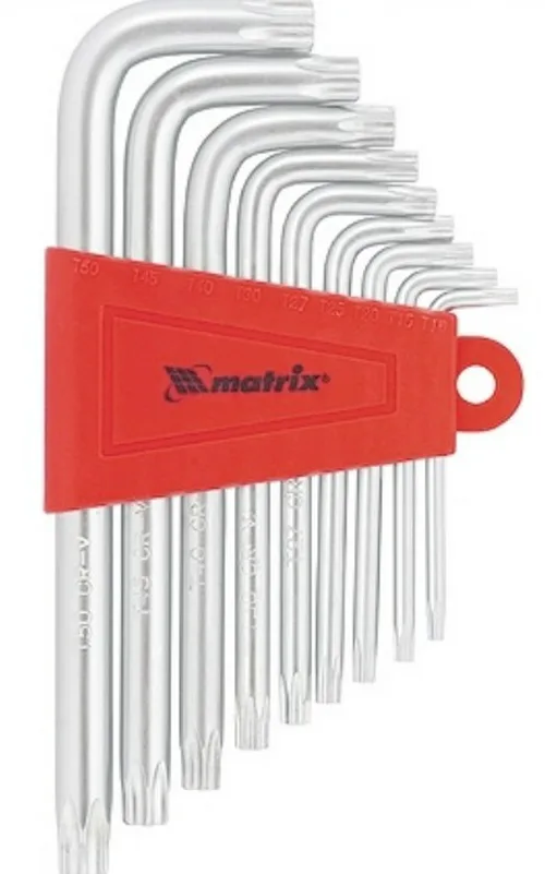 Набор ключей MATRIX, звездочки, Т10-Т50, CrV, пластик держатель, 9шт