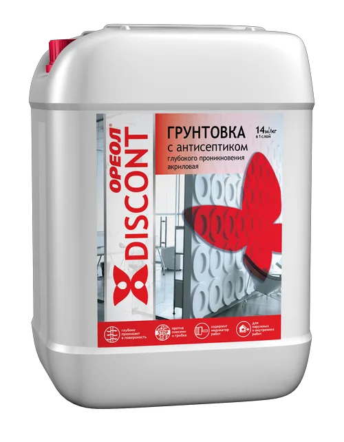 Грунт Ореол Дисконт, глуб проник, с антисептиком,для внутр наруж работ, 10кг