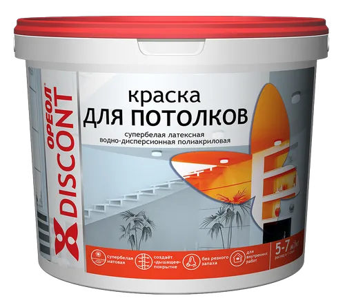 Краска ВД Ореол Дисконт, супербелая, для потолков, 25кг