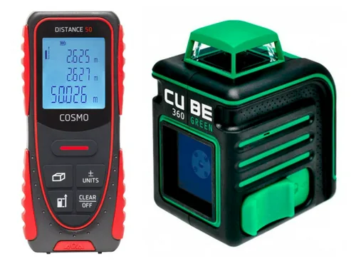 Комплект лазерный уровень ADA CUBE 360 GREEN Professional Edition+ штатив + Лазерный дальномер ADA COSMO 50
