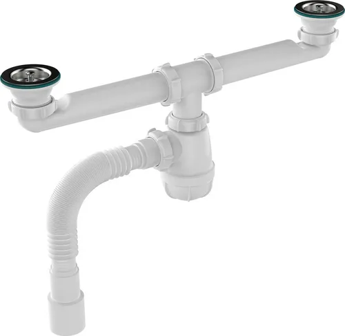 Сифон Aquant для кухни сдвоенный 1 1/2х40 с мет. решеткой с гофротрубой 40х40/50