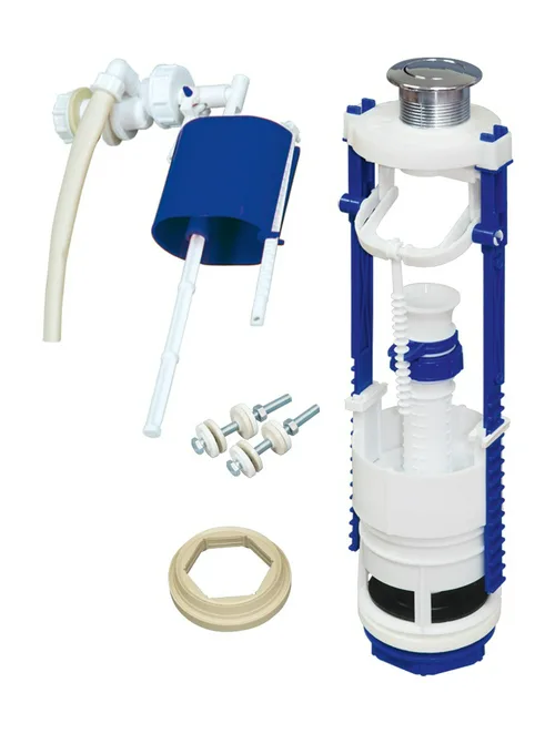 Арматура для бачка кнопочная, боковая подводка, кнопка хром, Стандарт (АС-16.1М)