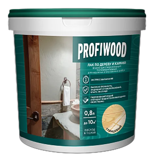 Лак ВД Profiwood, по дереву и камню, глянцевый, 0,9кг