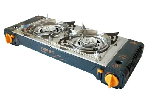 Плита газовая TOURISTTWIN-HIT двухконфорочная , пьезоподжиг, цанг. и бытов. былоны, кейс