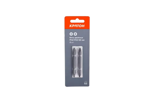 Бит двойной Кратон  РН2 + PZ2 65 мм, сталь S2, 2шт
